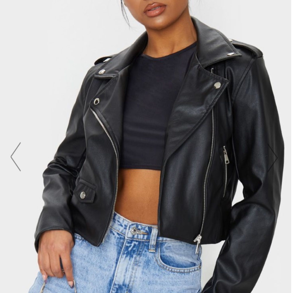 BLACK PU BIKER JACKET WITH ZIPS